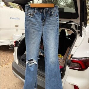 American Eagle Outfitters Medium Blue Distressed Flare Jeans